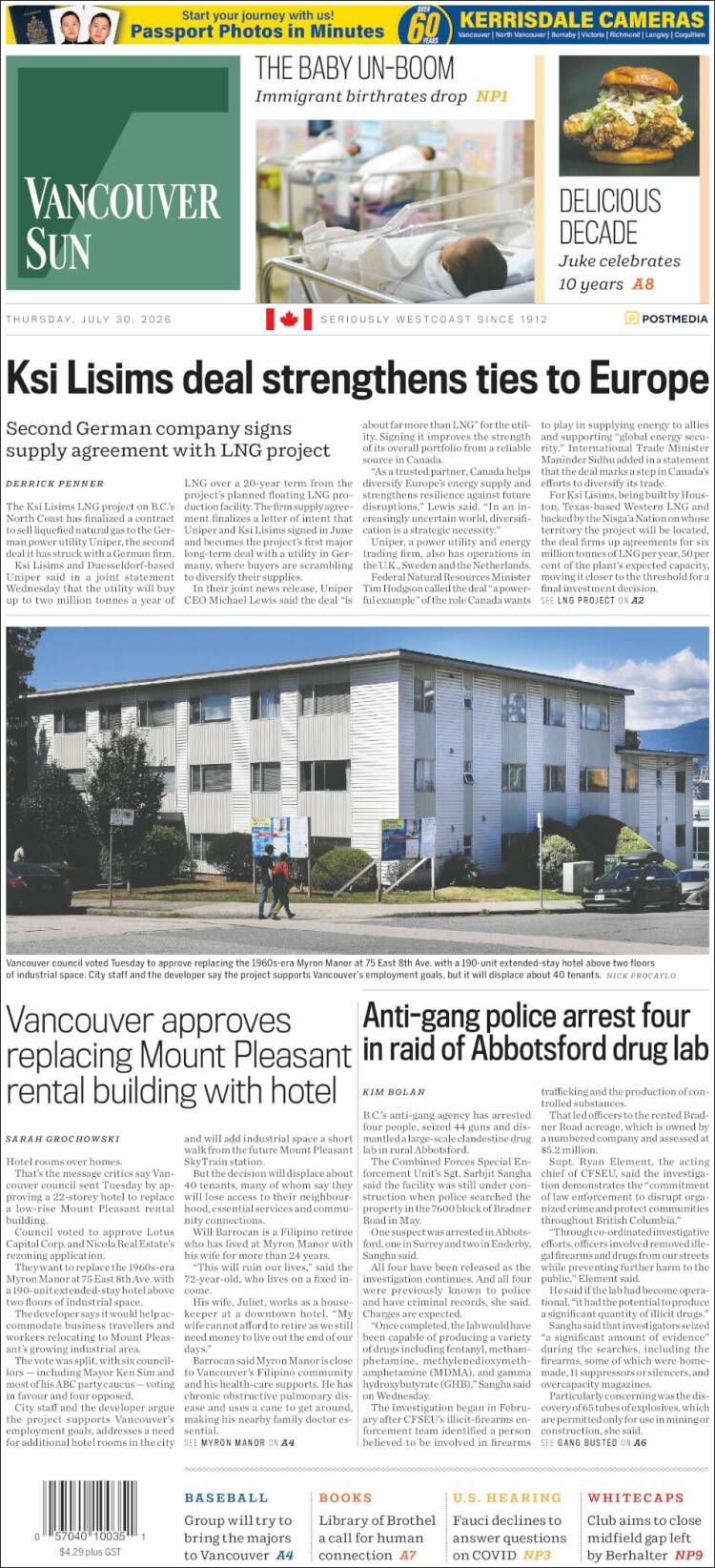 Portada de The Vancouver Sun (Canad&aacute;)