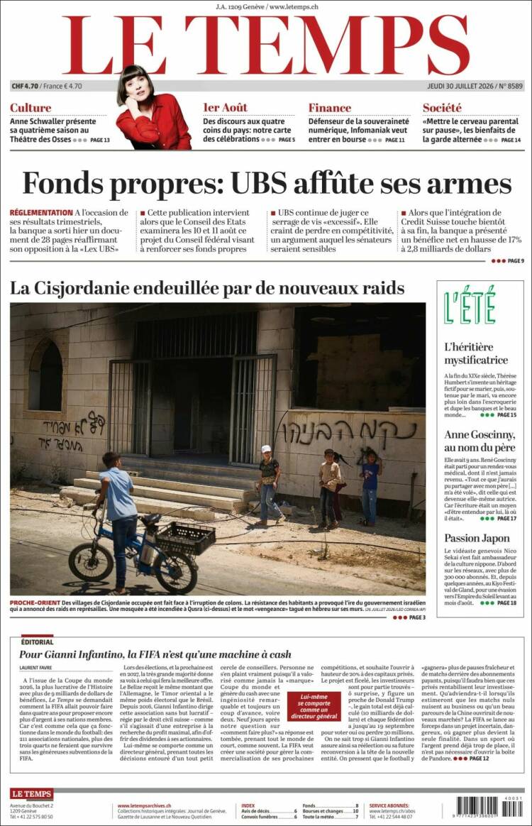 Portada de Le Matin (Suiza)