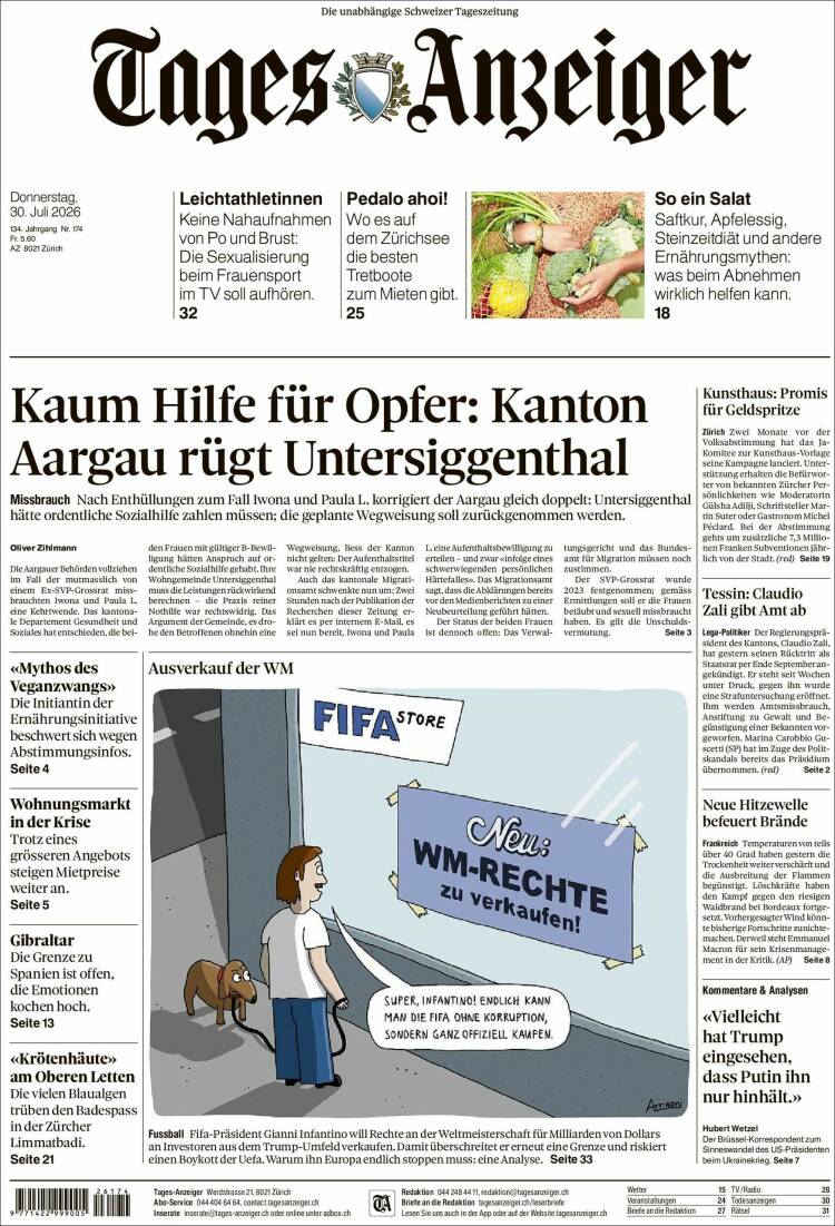 Portada de Tages-Anzeiger (Suiza)