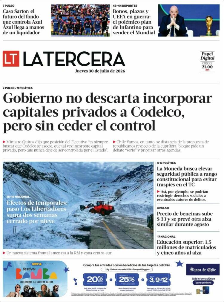 Portada de La Tercera (Chile)