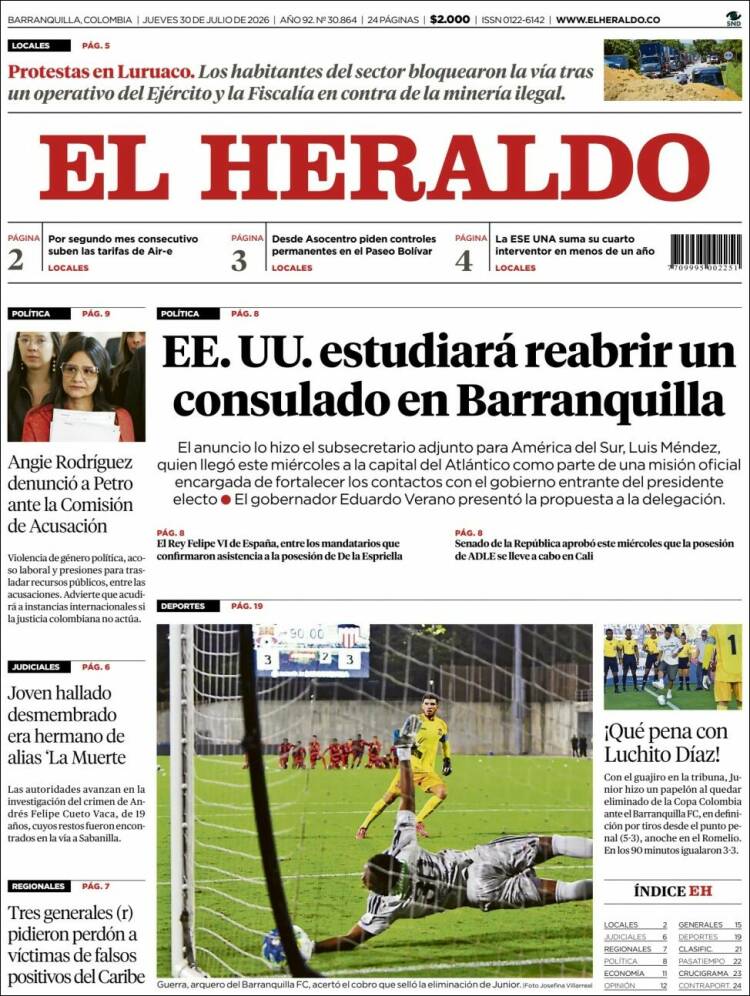 Portada de El Heraldo (Colombia)