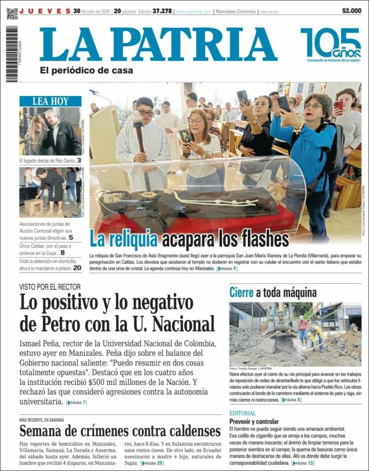 Portada de La Patria (Colombia)
