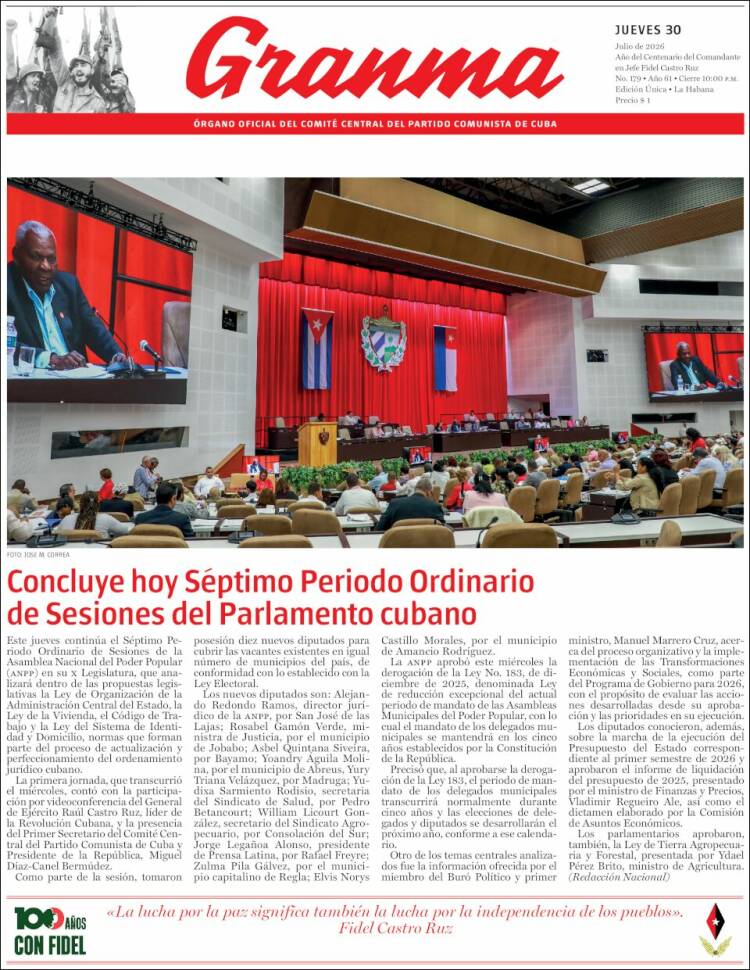 Portada de Granma (Cuba)