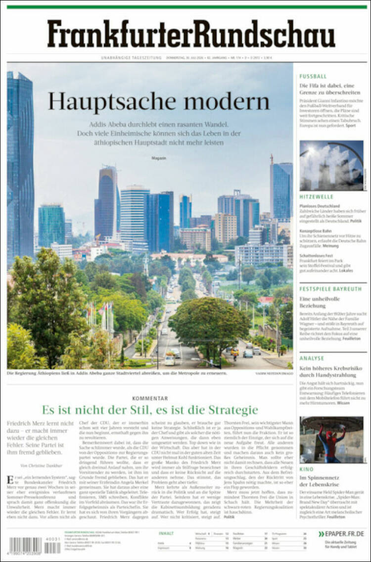 Portada de Frankfurter Rundschau (Alemania)