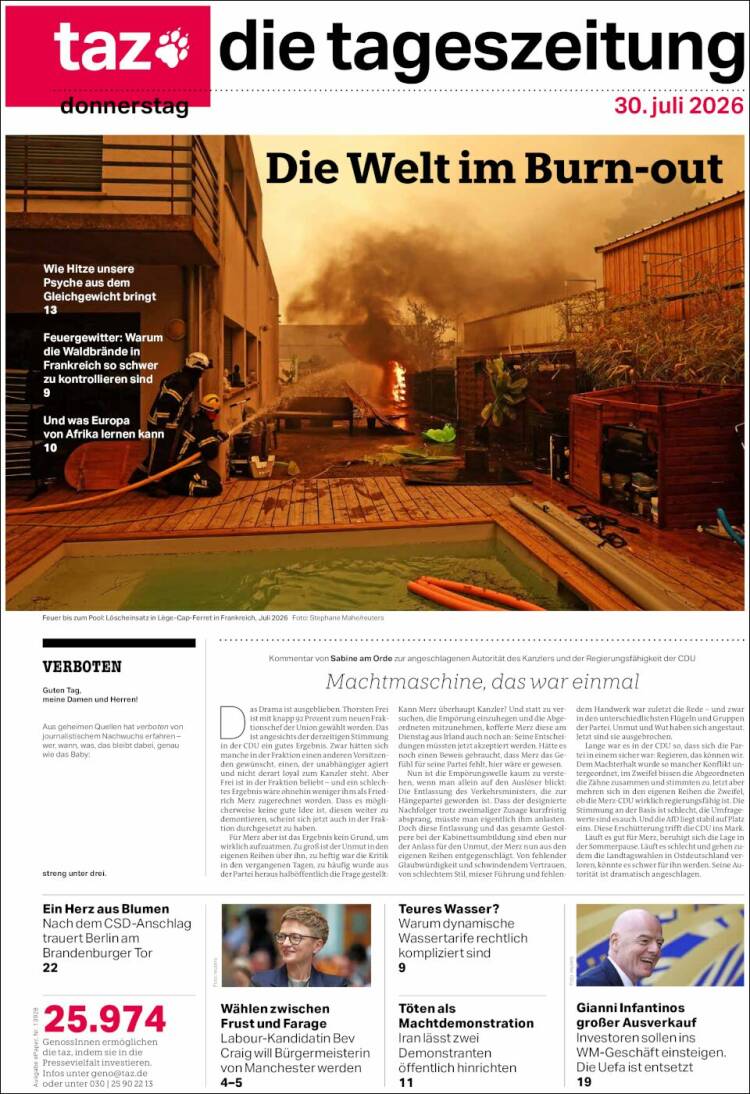 Portada de Die Tageszeitung (Alemania)