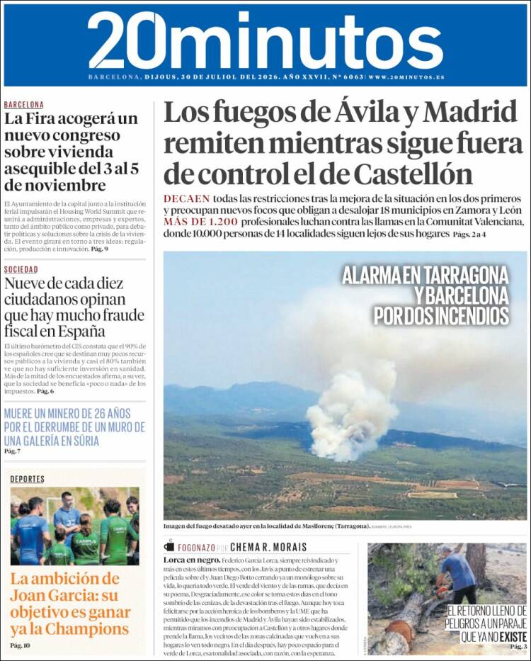 Portada de 20 Minutos - Barcelona (Espa&ntilde;a)
