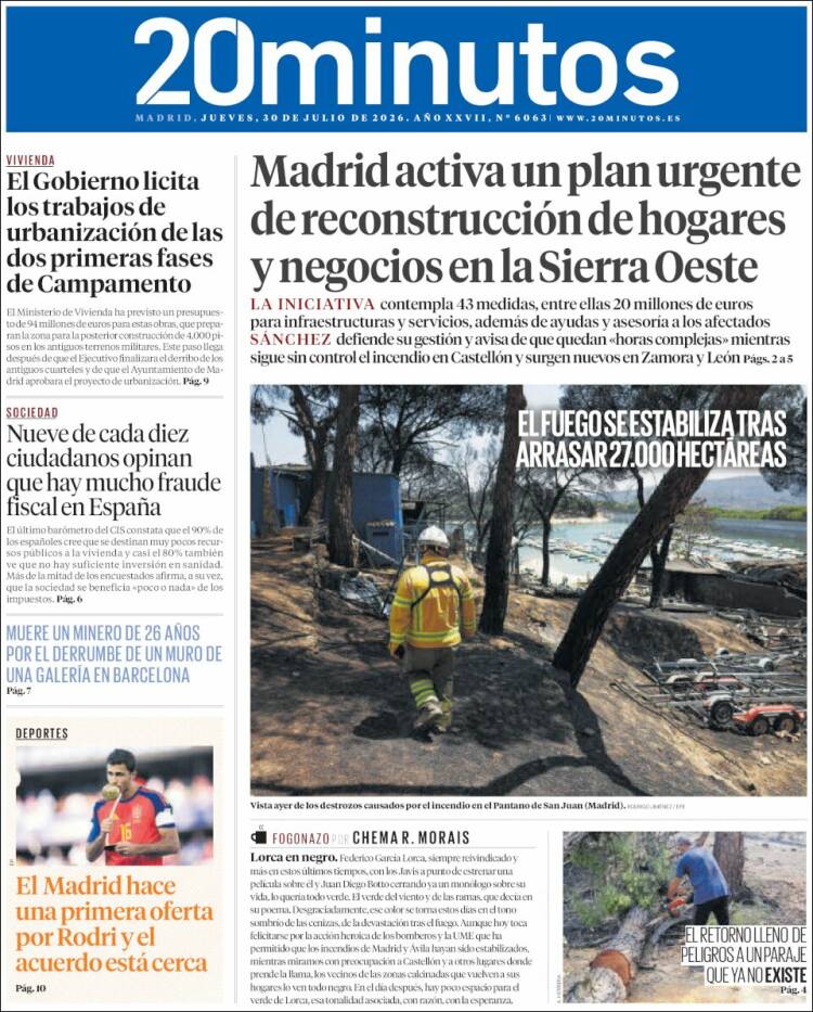 Portada de 20 Minutos - Madrid (Espa&ntilde;a)