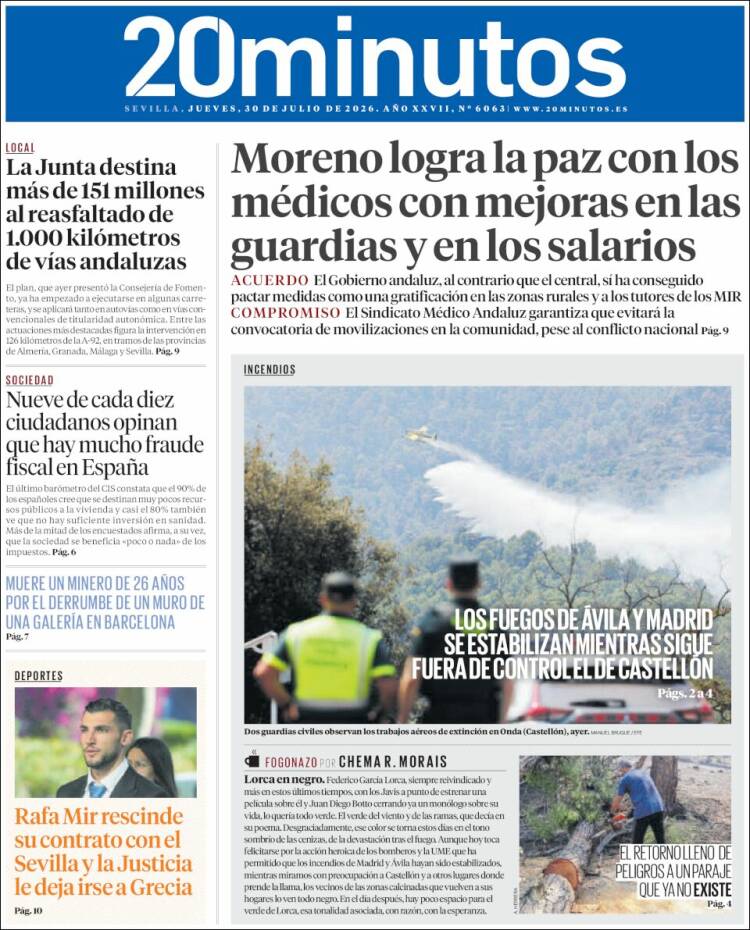 Portada de 20 Minutos - Sevilla (Espa&ntilde;a)