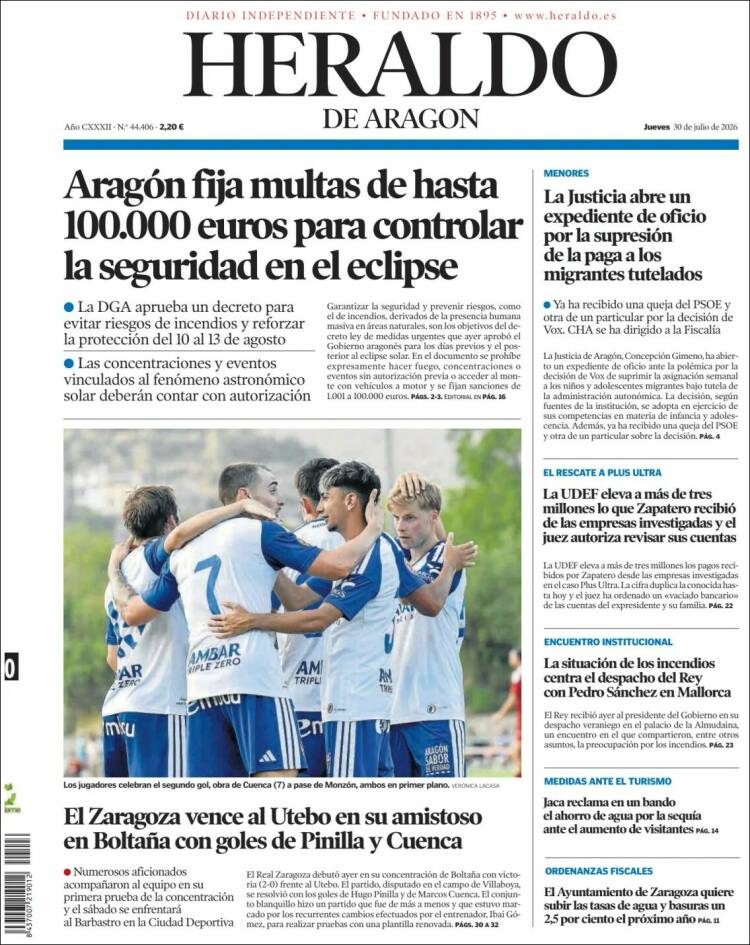 Portada de Heraldo de Aragón (Espagne)