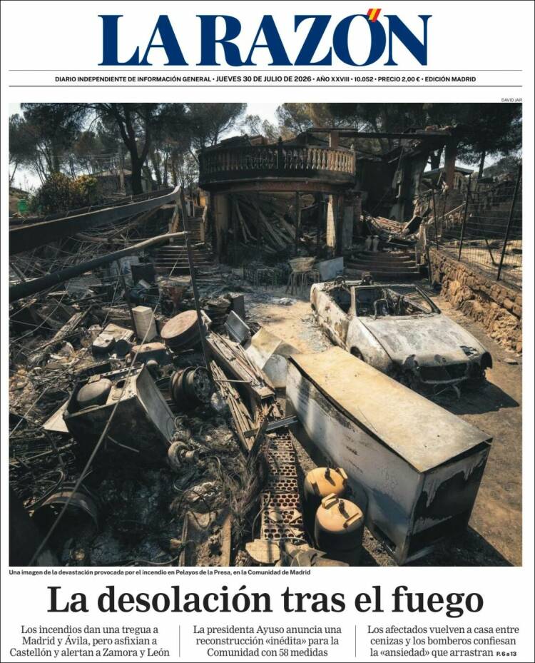 Portada de La Razón (Espagne)