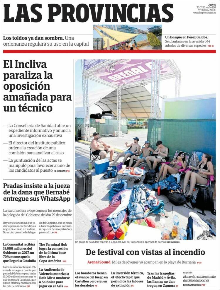 Portada de Las Provincias (Espa&ntilde;a)