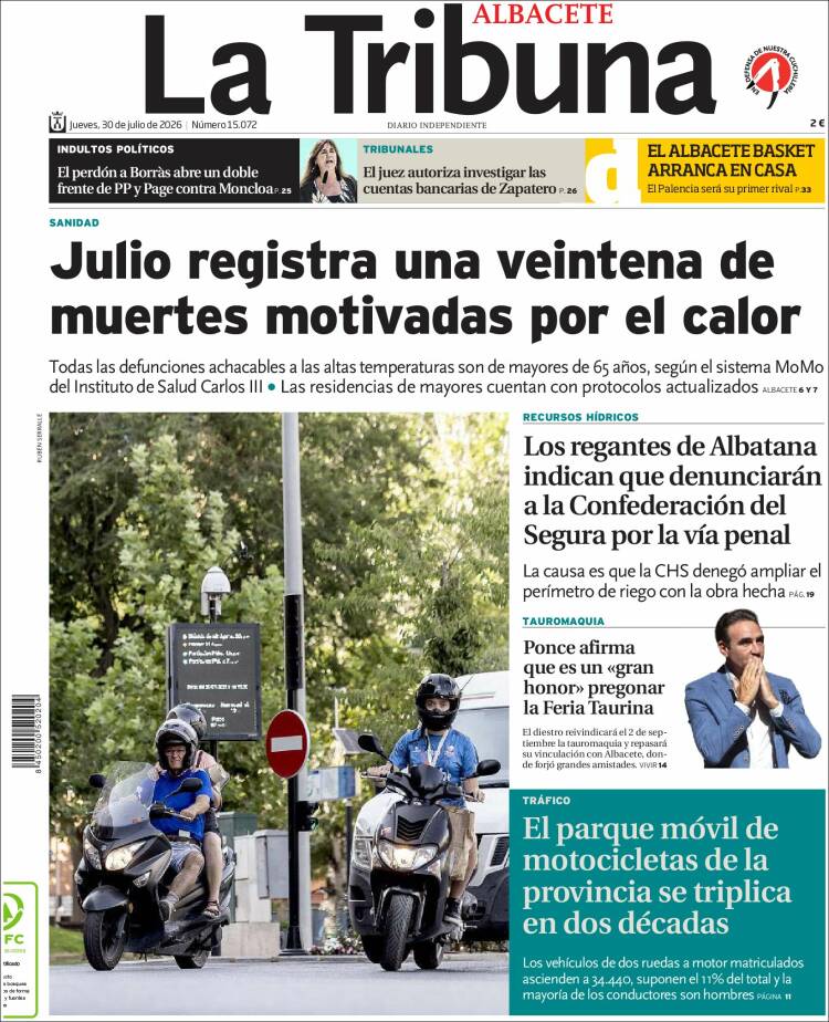 Portada de La Tribuna de Albacete (Espa&ntilde;a)