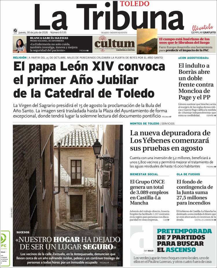 Portada de La Tribuna de Toledo (Espa&ntilde;a)