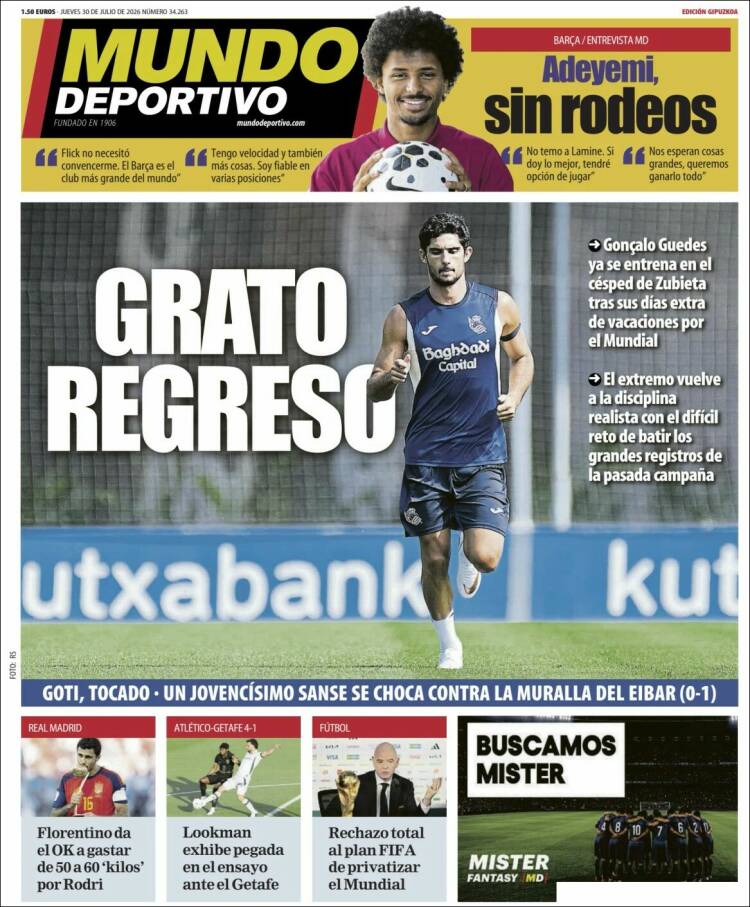 Portada de Mundo Deportivo Gipuzkoa (Espa&ntilde;a)