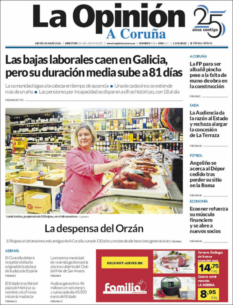 Portada de La Opinión de A Coruña (Espa&ntilde;a)