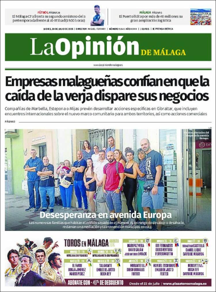 Portada de La Opinión de Málaga (Espa&ntilde;a)
