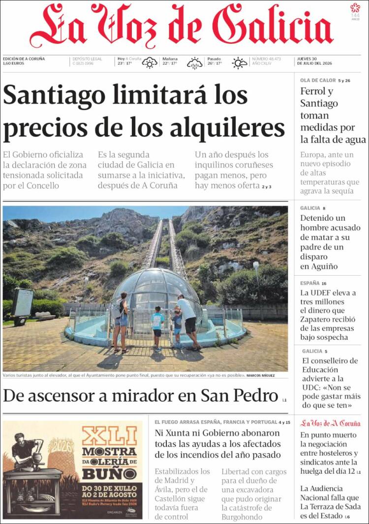 Portada de La Voz de Galicia (Espagne)