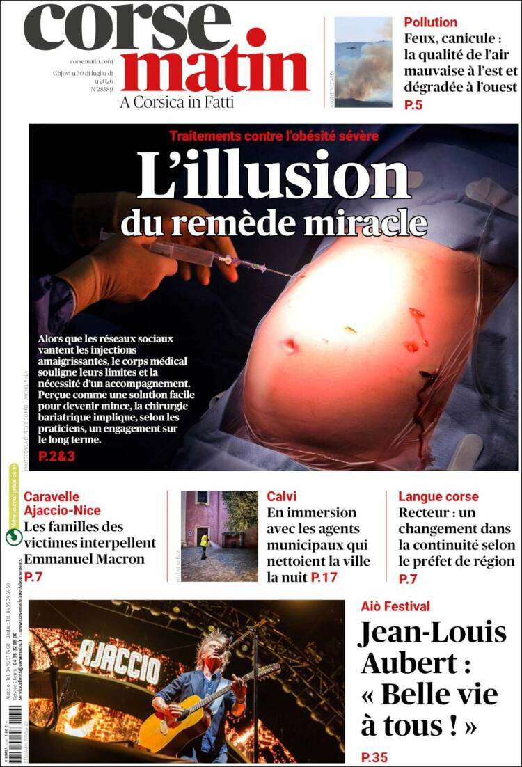 Portada de Corse-Matin (Francia)