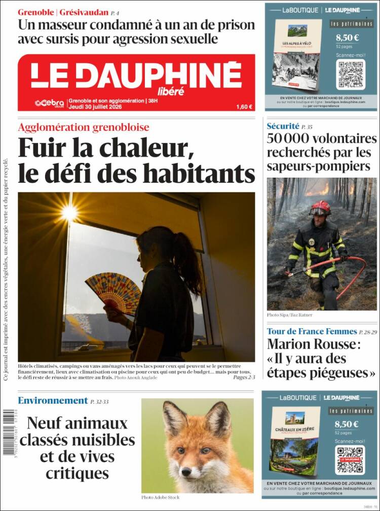 Portada de Le Dauphiné Libéré (Francia)