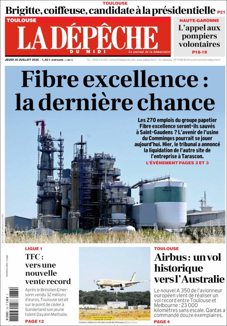 Portada de La Dépêche du Midi (Francia)