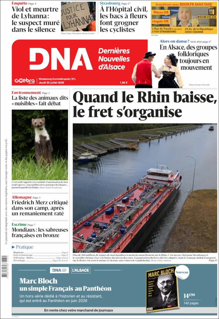 Portada de Les Dernières Nouvelles d'Alsace (Francia)