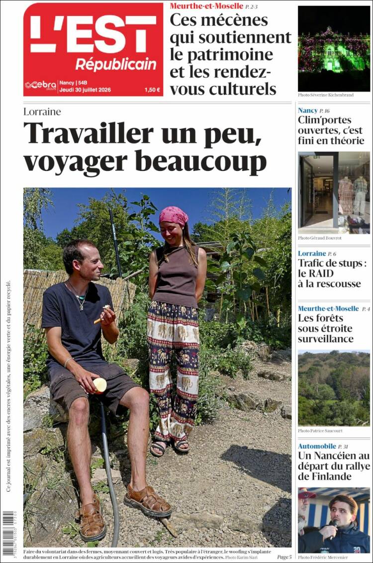 Portada de L'Est Republicain (Francia)