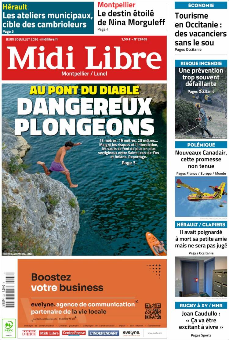 Portada de Midi Libre (Francia)