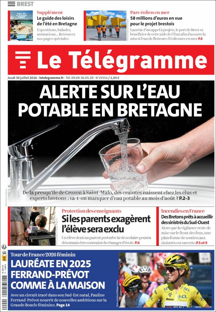 Portada de Télégramme (Francia)