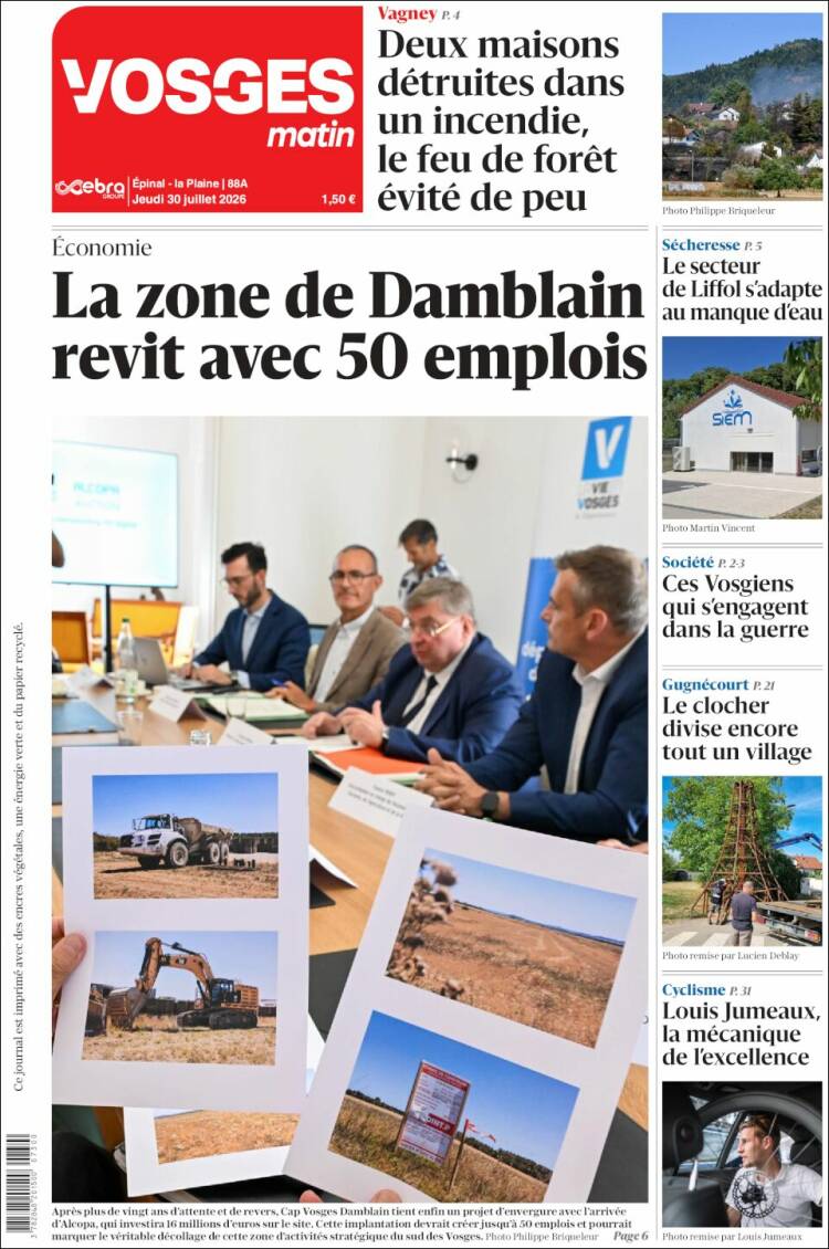 Portada de Vosges Matin (Francia)