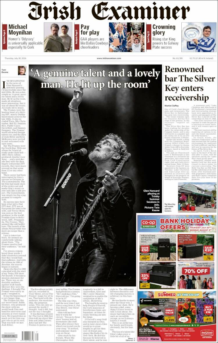 Portada de Irish Examiner (Irlanda)