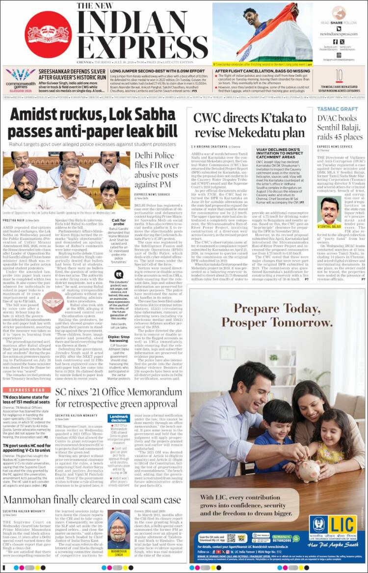 Portada de New Indian Express (India)