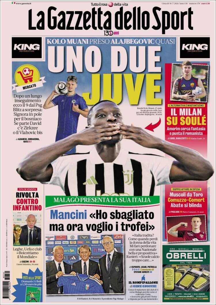 Portada de La Gazzetta dello Sport (Italia)
