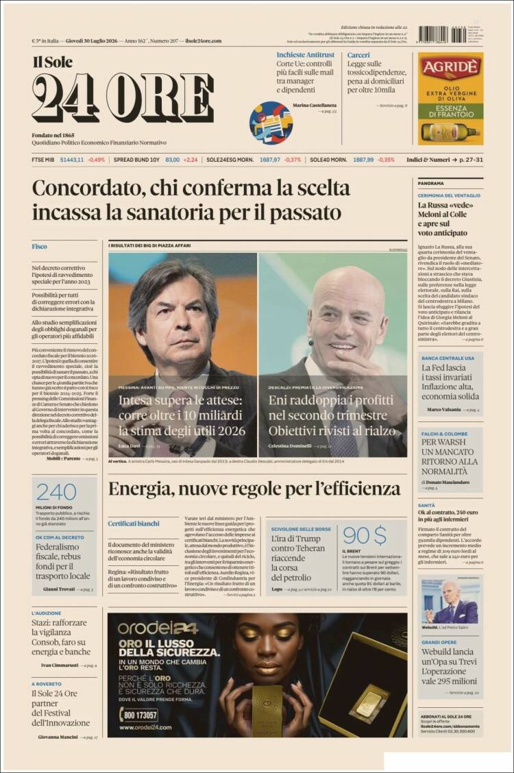 Portada de Il Sole 24 ORE (Italia)