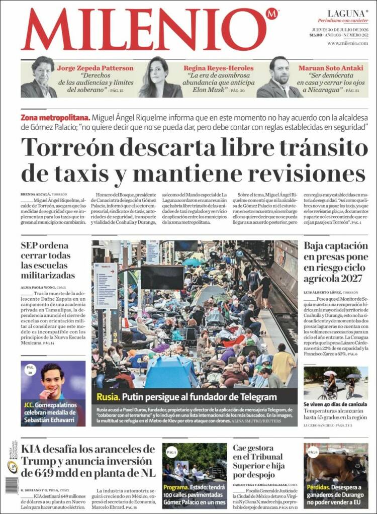 Portada de Milenio - Laguna (M&eacute;xico)
