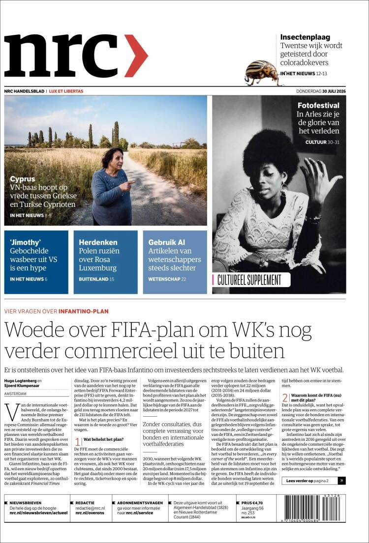 Portada de NRC Handelsblad (Pa&iacute;ses Bajos)