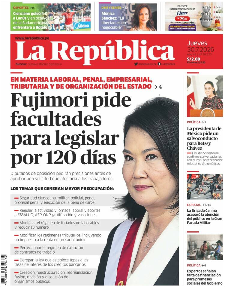 Portada de La Republica (Per&uacute;)