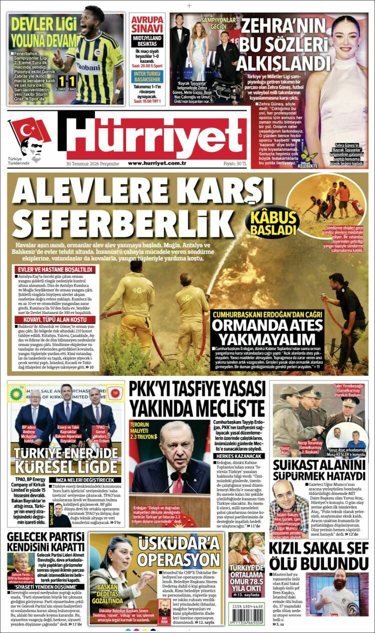 Portada de Hürriyet (Turqu&iacute;a)