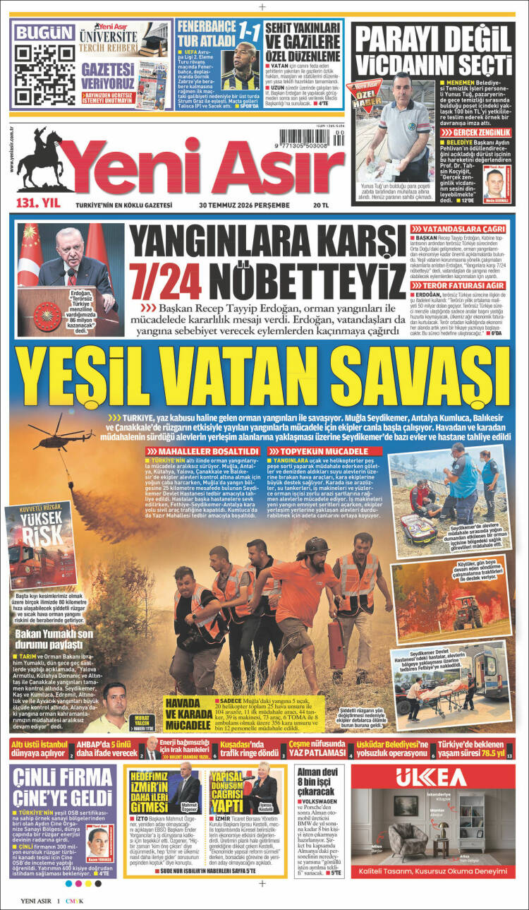 Portada de Yeni Asır (Turqu&iacute;a)