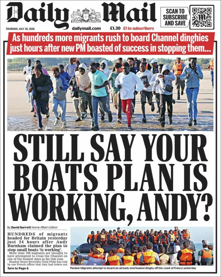 Portada de Daily Mail (Reino Unido)