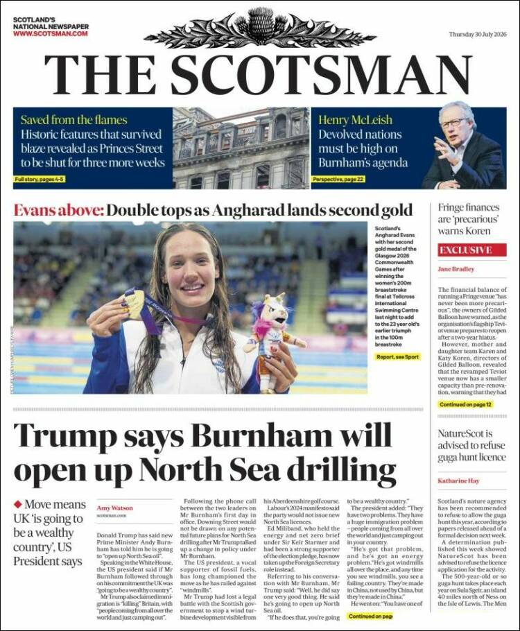 Portada de The Scotsman (Reino Unido)