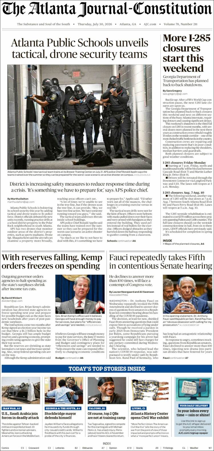 Portada de The Atlanta Journal-Constitution (USA)