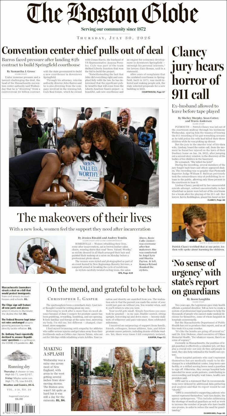Portada de Boston Globe (USA)