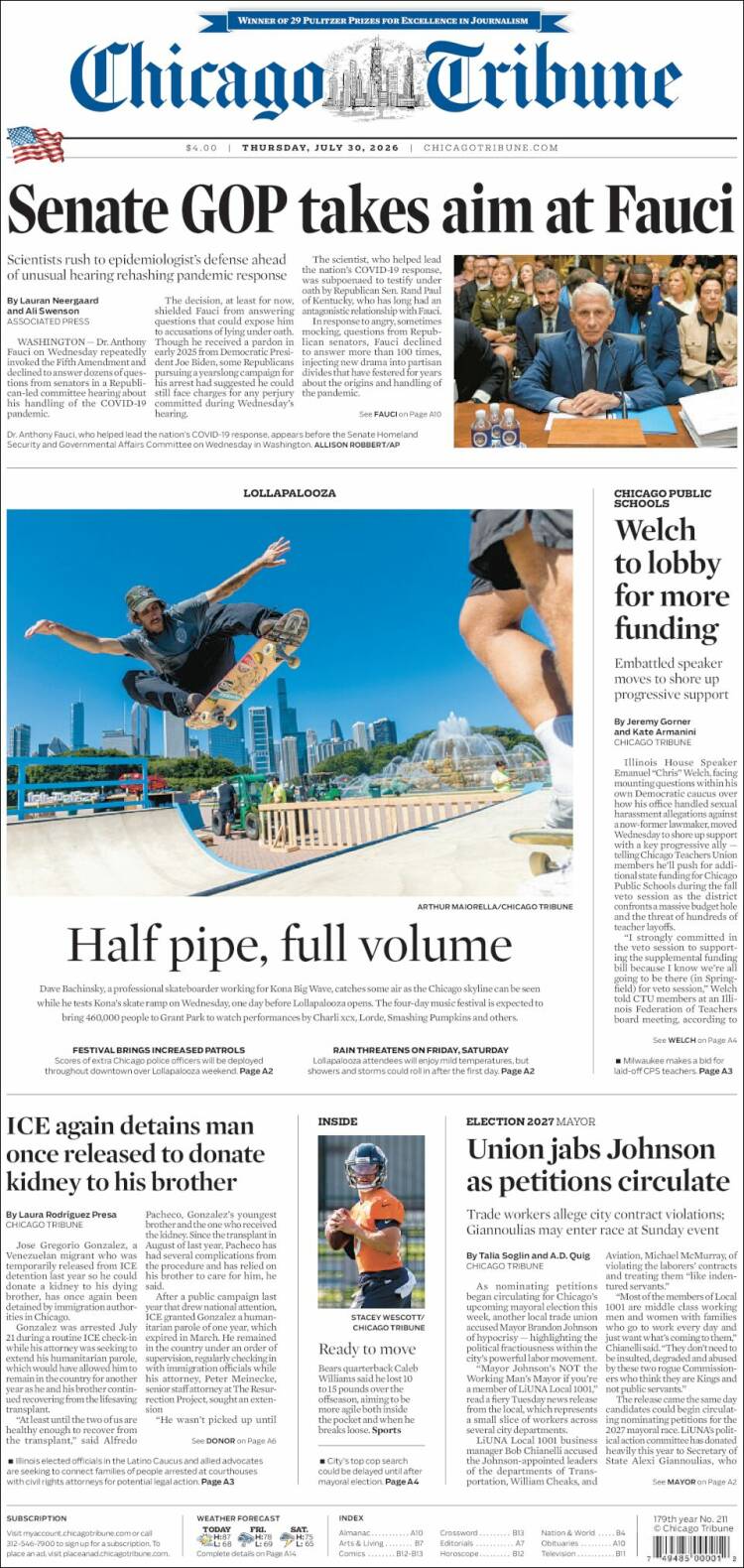 Portada de Chicago Tribune (USA)