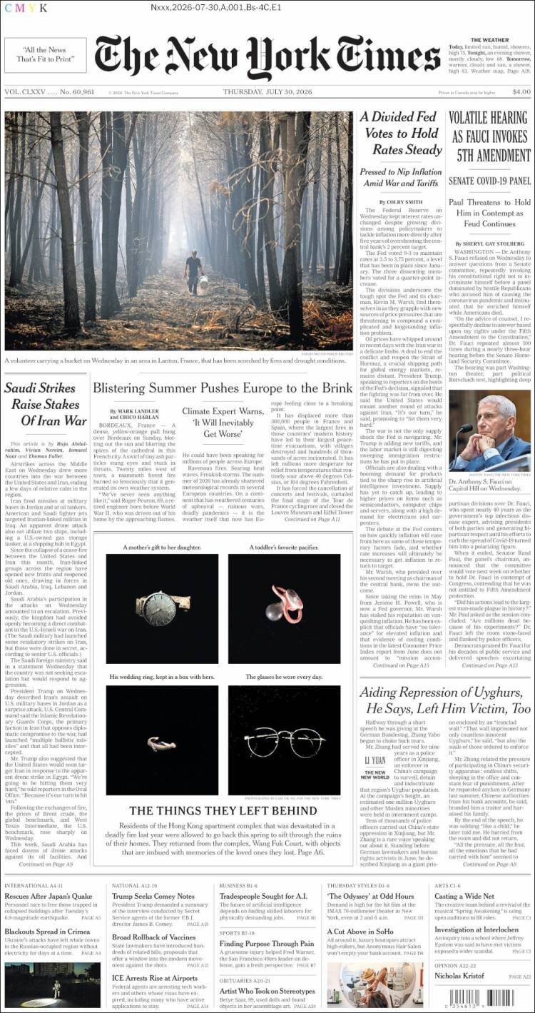 Portada de New York Times (USA)