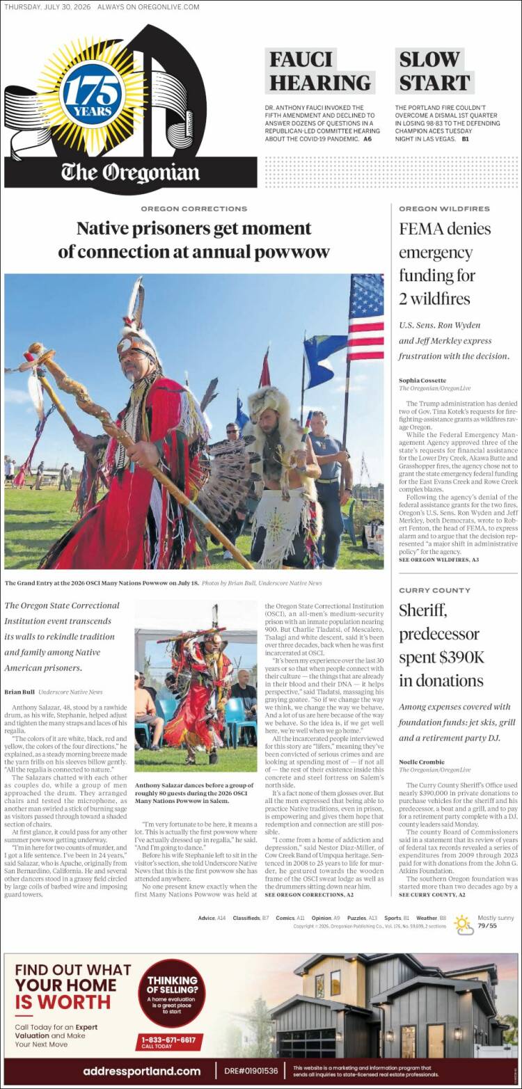 Portada de The Oregonian (USA)