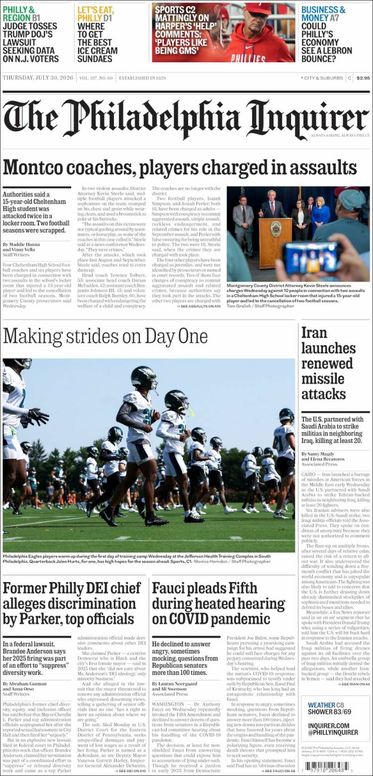Portada de Philadelphia Inquirer (USA)