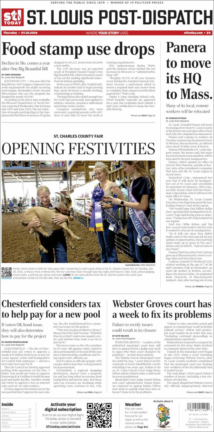 Portada de St. Louis Post-Dispatch (USA)