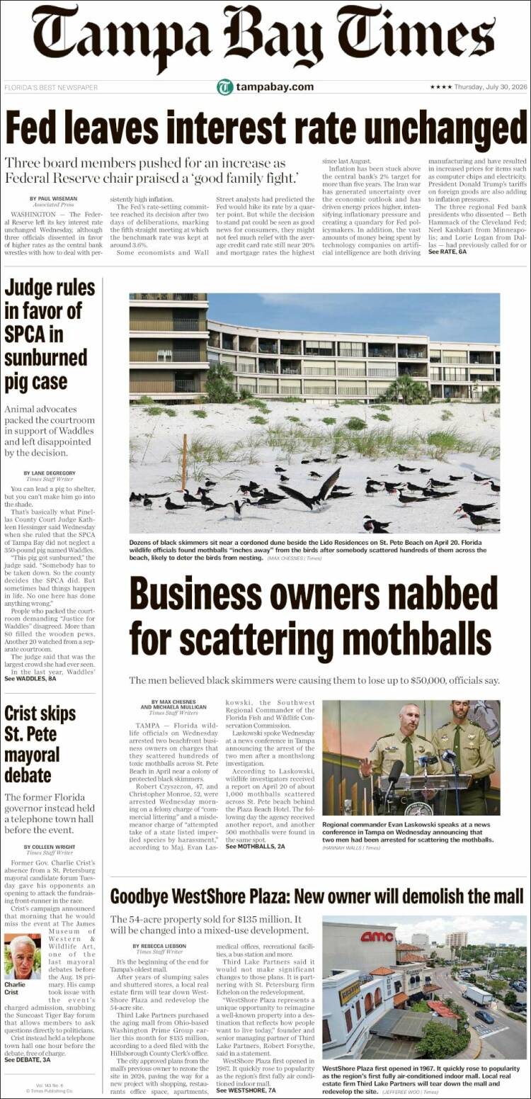 Portada de Tampa Bay Times (USA)