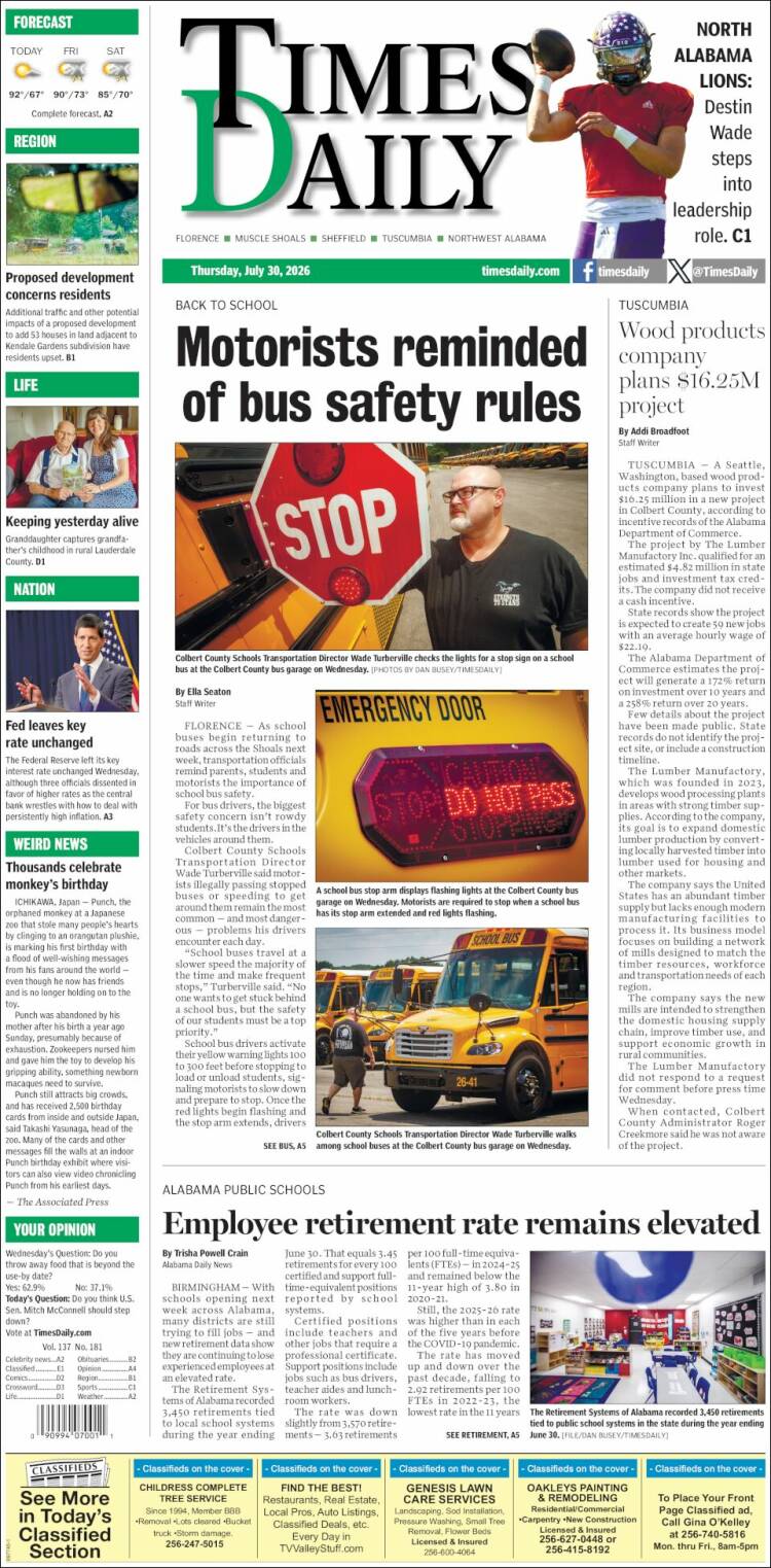 Portada de Times Daily (USA)