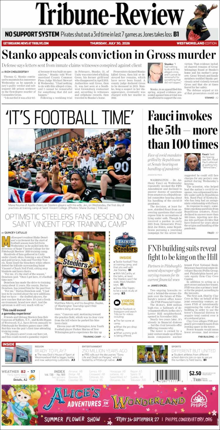 Portada de Tribune-Review (USA)